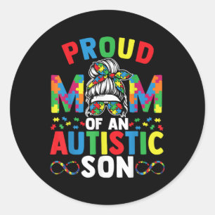 Trotse moeder van autistische zoon Messy Bun autis Ronde Sticker