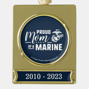 Trotse moeder van een marinier - Wit Verguld Banner Ornament