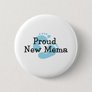 Trotse Nieuwe Mema Babyjongen voetafdrukken Ronde Button 5,7 Cm