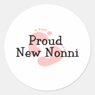 Trotse Nieuwe Nonni Baby Meisje Voetafdrukken Ronde Sticker