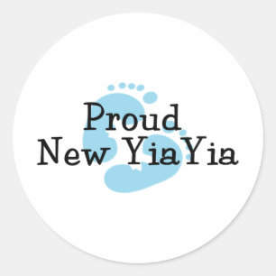 Trotse nieuwe Yiayia Babyjongen voetafdrukken Ronde Sticker
