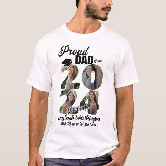 Trotse Pap van 2024 Afstuderen Custom Photo Collag T-shirt (Voorkant)