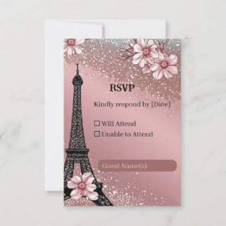 Trotse Paris Blozende Roze Zilver Glitter Bruiloft RSVP Kaartje