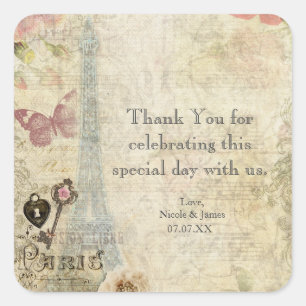 Trotse Paris Roze Rozen Slot & Sleutel Chic Bruilo Vierkante Sticker