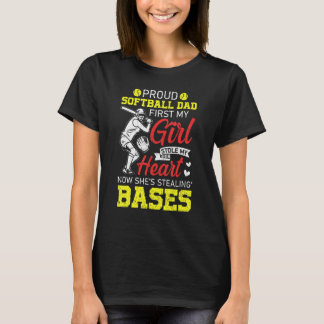 Trotse Softball Vader Meisje Stole Mijn Hart T-shirt