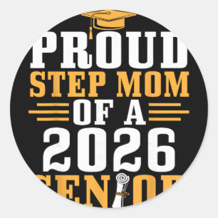 Trotse stiefmoeder 2026 Senior Afstudeerdiploma Zo Ronde Sticker