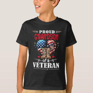 Trotse veteraan kleinzoon Hart Amerikaanse vlag T-shirt