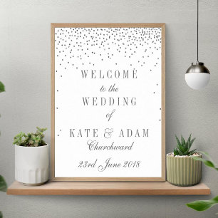 Trotse Zilveren Confetti Bruiloft Welkom Bord Poster