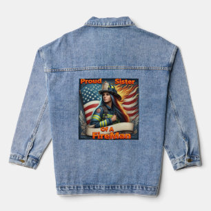 Trotse zus van een brandweerman ongerustheid denim jacket