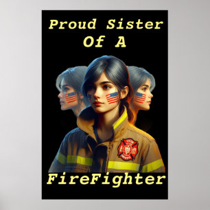 Trotse zus van een brandweerman vastberaden look w poster
