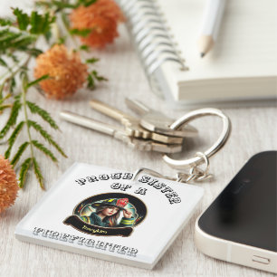 Trotse zus van een brandweerman verbeelding W Sleutelhanger