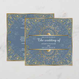 Trotserend blauw en goud bruiloft kaart