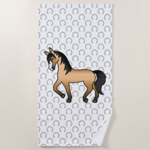 Trottende paard van buckskin Kleurige Cartoon Illu Strandlaken