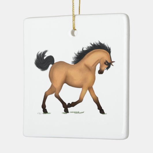 Trotting Buckskin Dun Horse Persoonlijke Kerstmis Keramisch Ornament (Links)