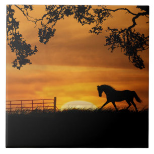 Trotting Horse and Sunrise Art Tile Tegeltje
