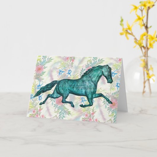  Trotting Weervane Metal Horse Art Kaart (Gele Bloem)