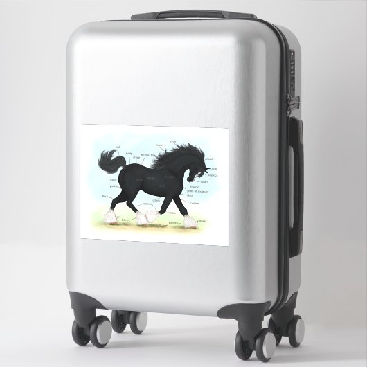 Trotting Zwart Shire Paard Paardenanatomie Grafiek Sticker (Koffer)