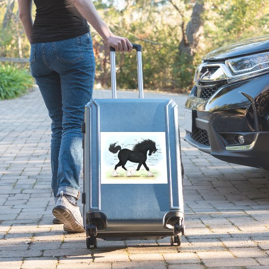 Trotting Zwart Shire Paard Paardenanatomie Grafiek Sticker (Koffer Insitu)