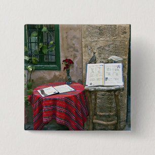 Trottoircafé, Chania, Kreta, Griekenland Vierkante Button 5,1 Cm