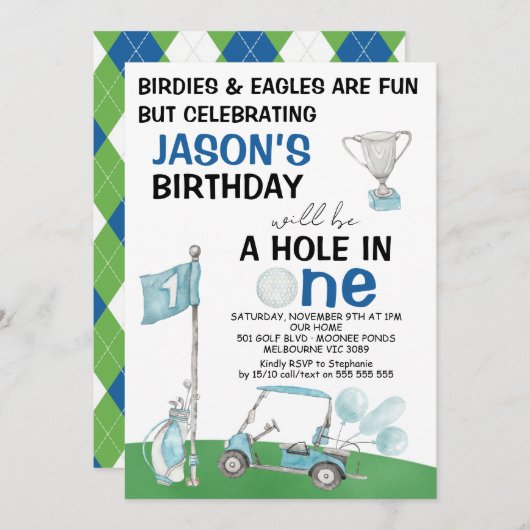 Trou De Golf En Une Invitation Anniversaire (Devant / Derrière)