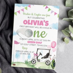 Trou En Golf Rose Girl 1er Anniversaire Invitation