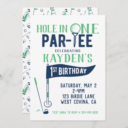 Trou en un Doodle Golf Première Invitation d'anniv (Devant / Derrière)