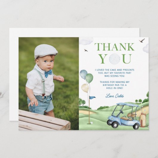 Trou en un Golf 1er anniversaire Carte de remercie (Devant / Derrière)