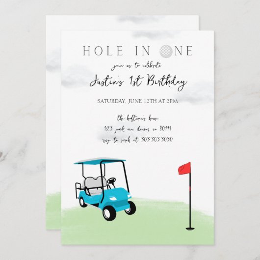 Trou en un Golf Invitation d'anniversaire (Devant / Derrière)