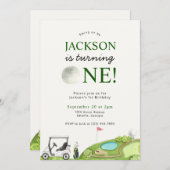 Trou En Un Golf Première Invitation Anniversaire (Devant / Derrière)