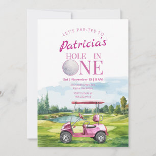 Trou en un rose Golf 1er anniversaire Invitation