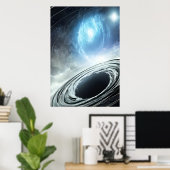 Trou noir et nuage de gaz bleu | AI Art Poster (Bureau à domicile)