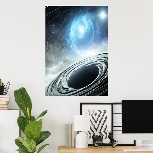 Trou noir et nuage de gaz bleu | AI Art Poster (Bureau à domicile)