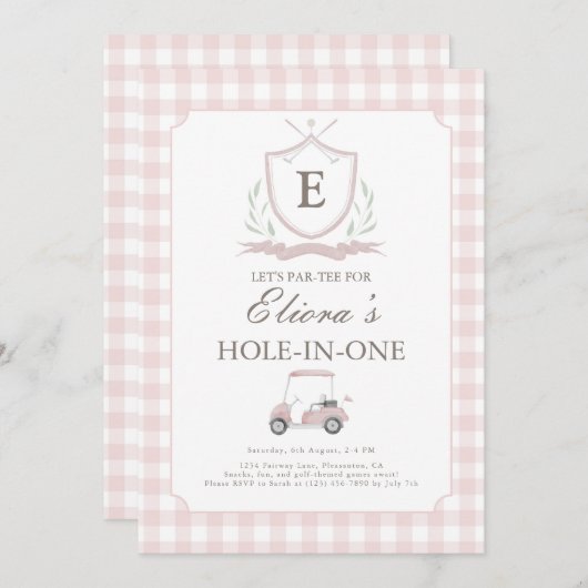 Trou rose en un En vichy Invitation d'anniversaire (Devant / Derrière)