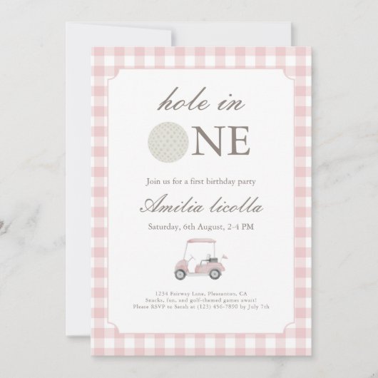 Trou rose en une invitation d'anniversaire de golf (Devant)