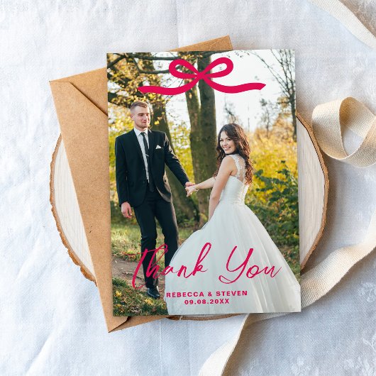 Troudfoto Gast Erkenning Roze Strik Bedankkaart