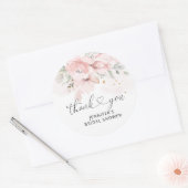 Trouhoudsteken met blozende rozen voor bruidsfeest ronde sticker (Envelop)