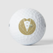 Trouserpak met gouden tint en witte bloem golfballen (Voorkant)