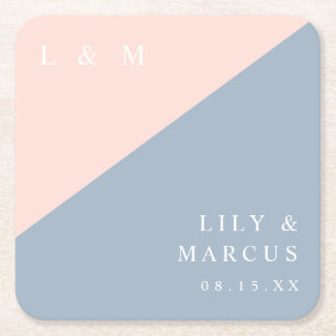 Trousse Blauw Minimalistisch Monogram Trouw Vierkante Kartonnen Onderzetter