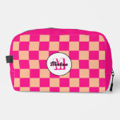 Trousse De Toilette à damiers pêche rose chaud rétro (Recto)