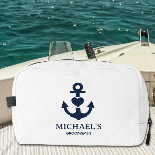 Trousse De Toilette Ancre cardiaque nautique Groomsmen blanc personnal