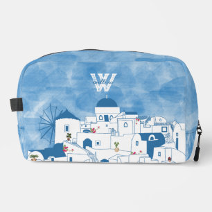 Trousse De Toilette Aquarelle bleue et blanche Santorin Grèce Monogram