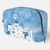 Trousse De Toilette Aquarelle bleue et blanche Santorin Grèce Monogram (Coin droit)