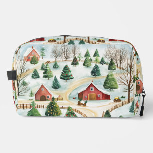 Trousse De Toilette Aquarelle Hiver Paysage rustique avec Fir Trees