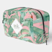 Trousse De Toilette Aquarelle rose banane tropicale Feuilles Monogramm (Coin droit)