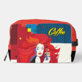 Trousse De Toilette "Belle Femme de mode avec Café Cup" Pop Art (Verso)