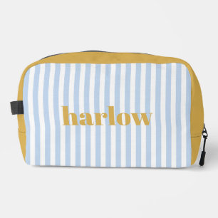 Trousse De Toilette Bleu et Jaune Chic Rayures Monogrammées
