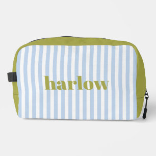 Trousse De Toilette Bleu et Vert Chic Rayures Monogrammées