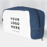 Trousse De Toilette Blue White Business Logo Name Instagram Travel<br><div class="desc">Custom Business Logo navy blue minimal white Name Company Promotional Instagram Travel Dopp kit featuring a simple and modern template with your business logo, photo or image and any personalized text. Add company name, social media, website, contact or any marketing info. The modern dopp kit is fully customizable with any...</div>