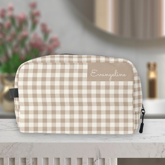 Trousse De Toilette Boho Gingham Pattern Plaid Checkered Neutral Name