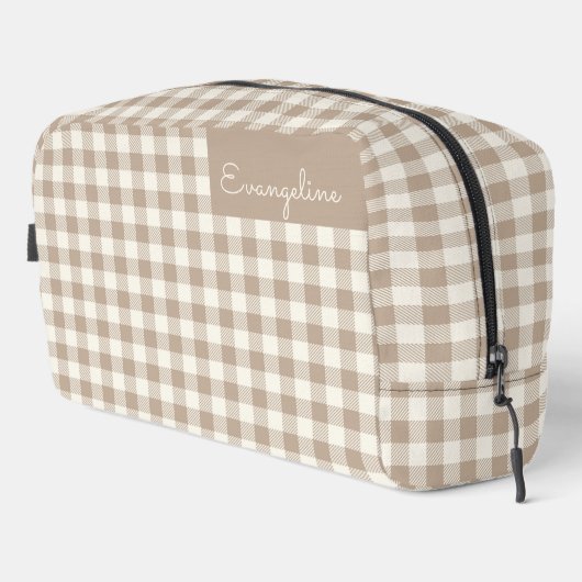 Trousse De Toilette Boho Gingham Pattern Plaid Checkered Neutral Name (Coin droit)
